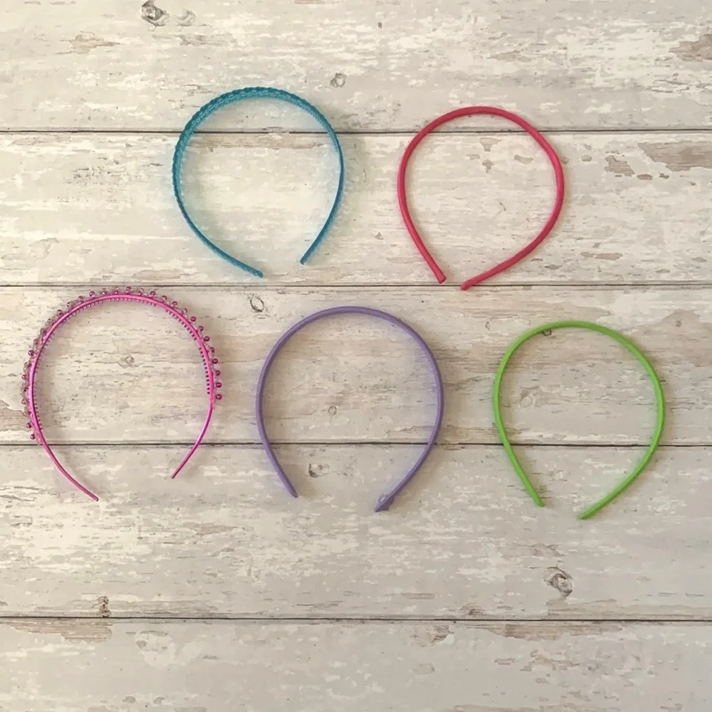 Girls Headbands Bundle Set of 5 Colorful Lot Pink Purple Green Blue Flowers Hair